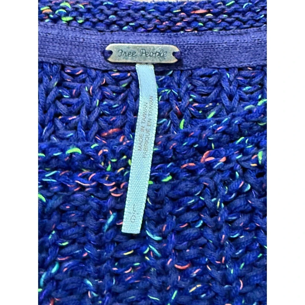 Free People Royal Blue Confetti Chunky Knit Oversized‎ Sweater Womens Large L